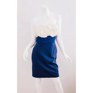 BCBGMAXAZRIA Strapless Dress Party Cocktail Navy Blue Floral‎ Size 0